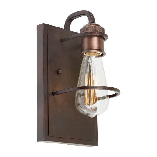 Forte Lighting Hoops 6" 1-Light Bare Bulb Antique Bronze Steel Wall Sconce With Clear Globe Glass Shade