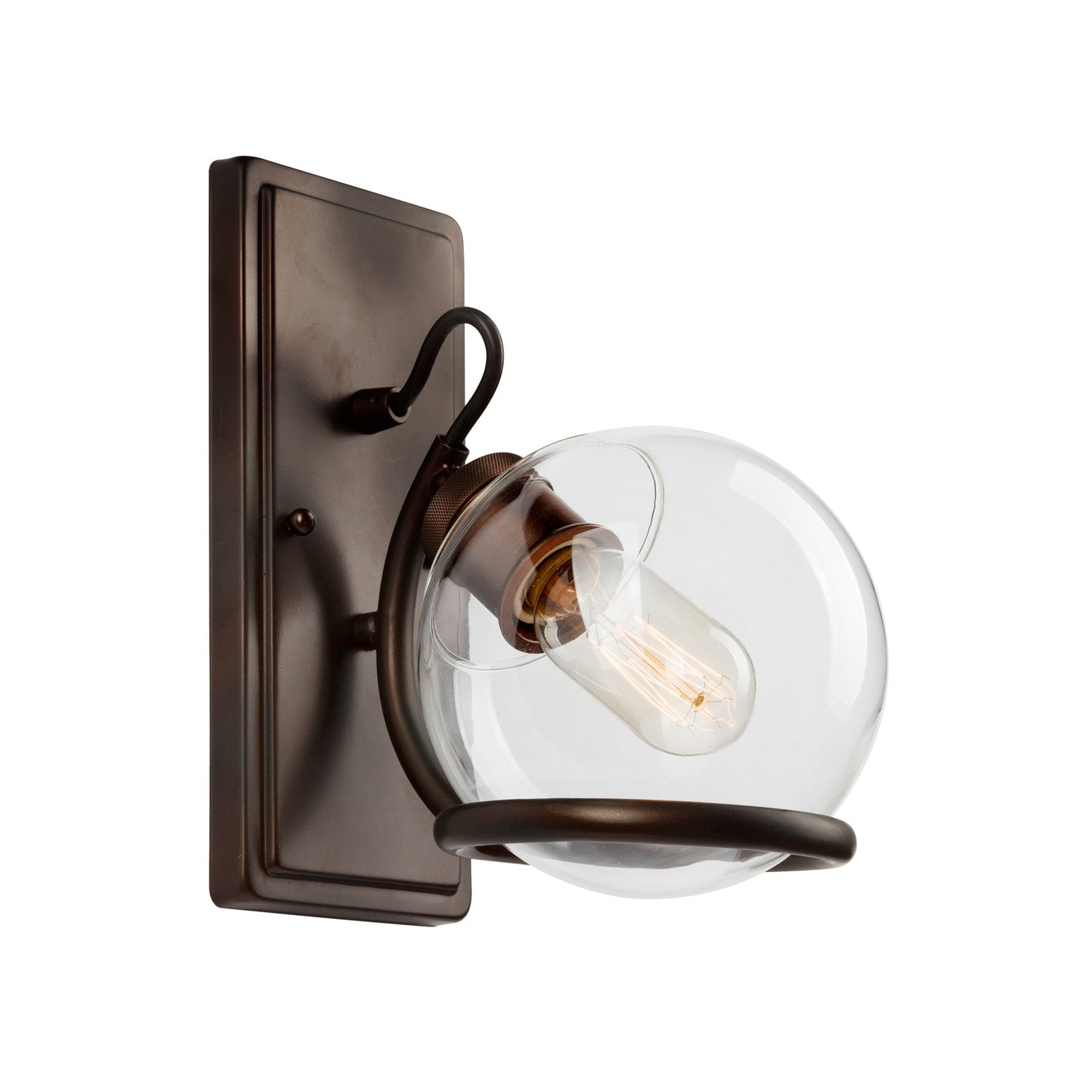 Forte Lighting Hoops 6" 1-Light Steel Antique Bronze Wall Sconce With Clear Globe Glass Shade