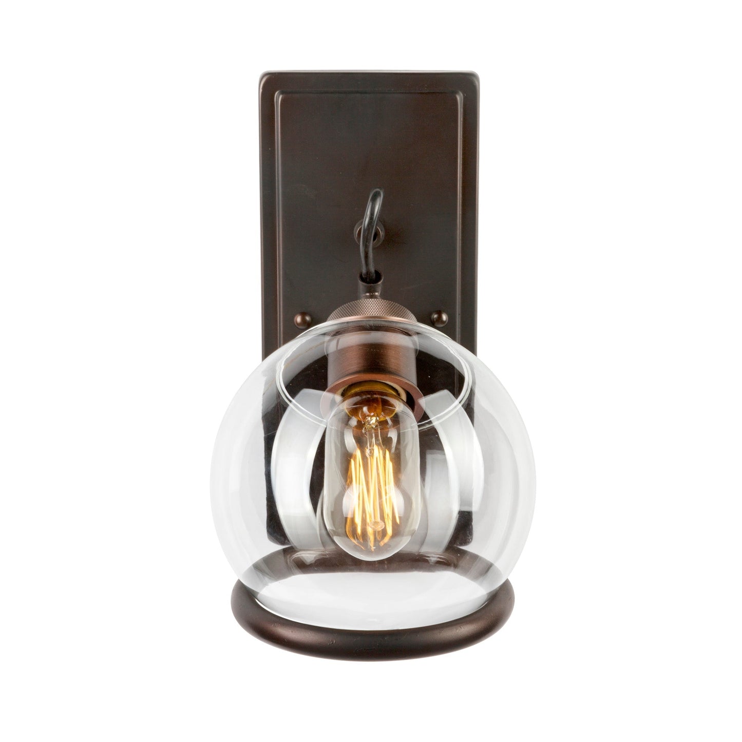 Forte Lighting Hoops 6" 1-Light Steel Antique Bronze Wall Sconce With Clear Globe Glass Shade