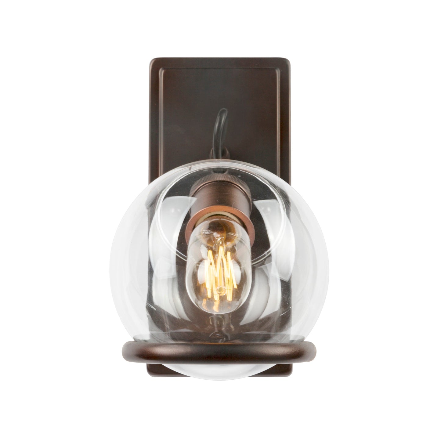 Forte Lighting Hoops 6" 1-Light Steel Antique Bronze Wall Sconce With Clear Globe Glass Shade