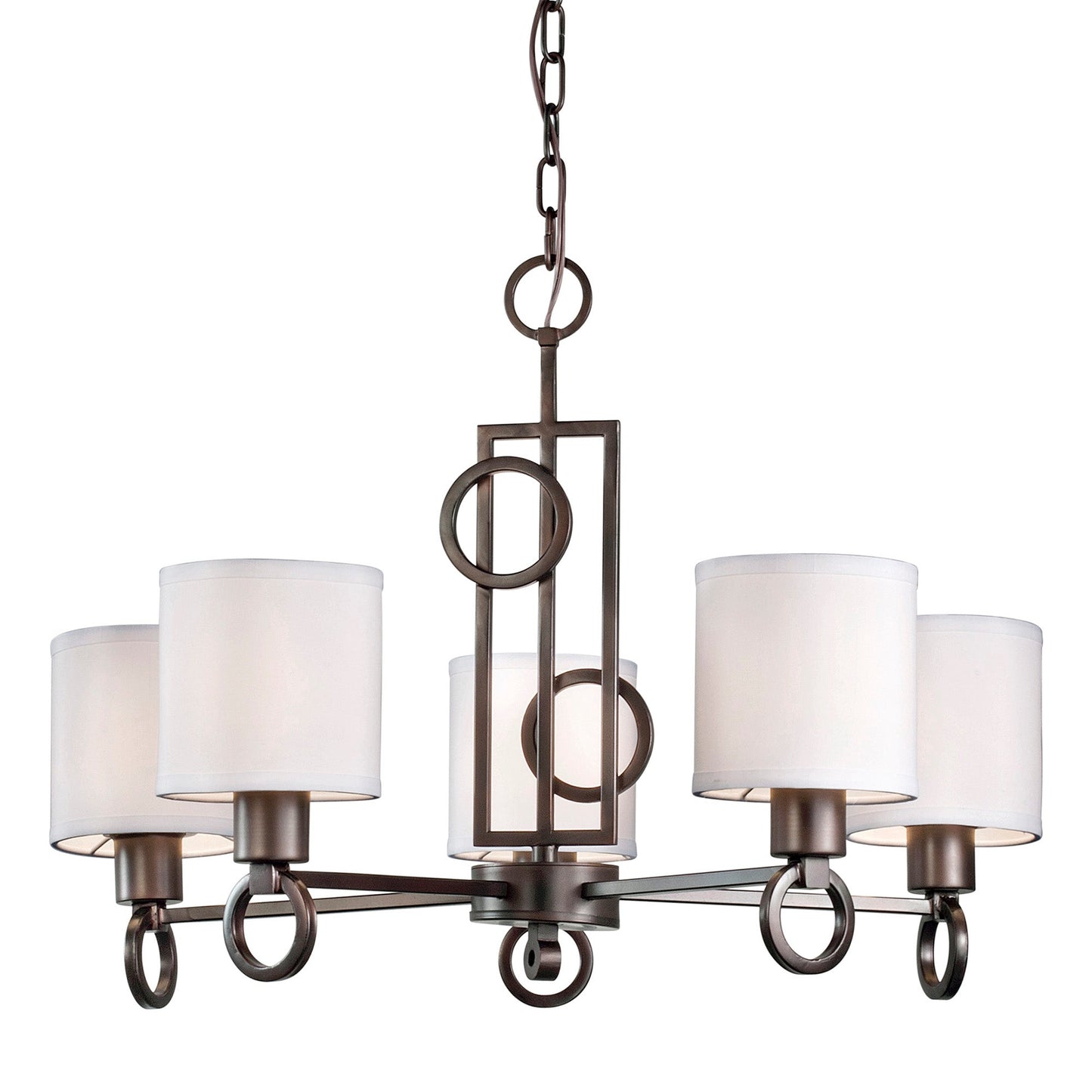 Forte Lighting Hope 23" 5-Light Steel Antique Bronze Round Chandelier With Off White Linen Shades