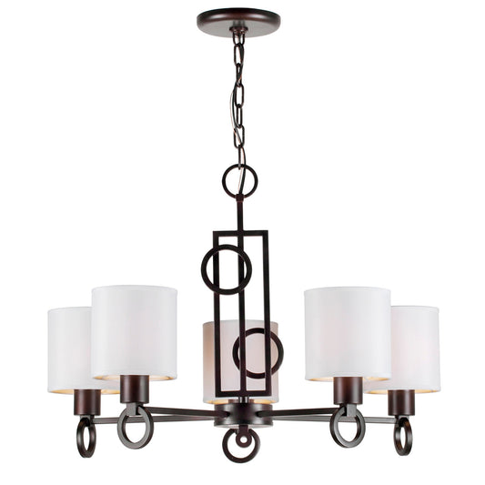 Forte Lighting Hope 23" 5-Light Steel Antique Bronze Round Chandelier With Off White Linen Shades