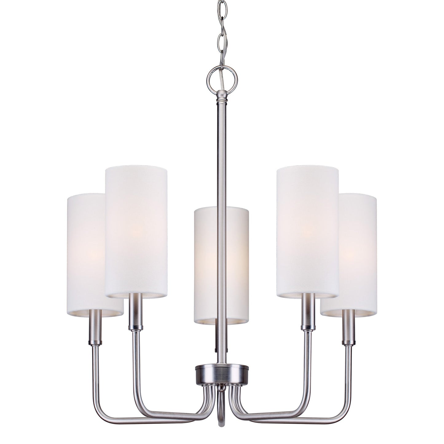 Forte Lighting Inez 21" 5-Light Steel Brushed Nickel Round Chandelier With Off White Linen Shades