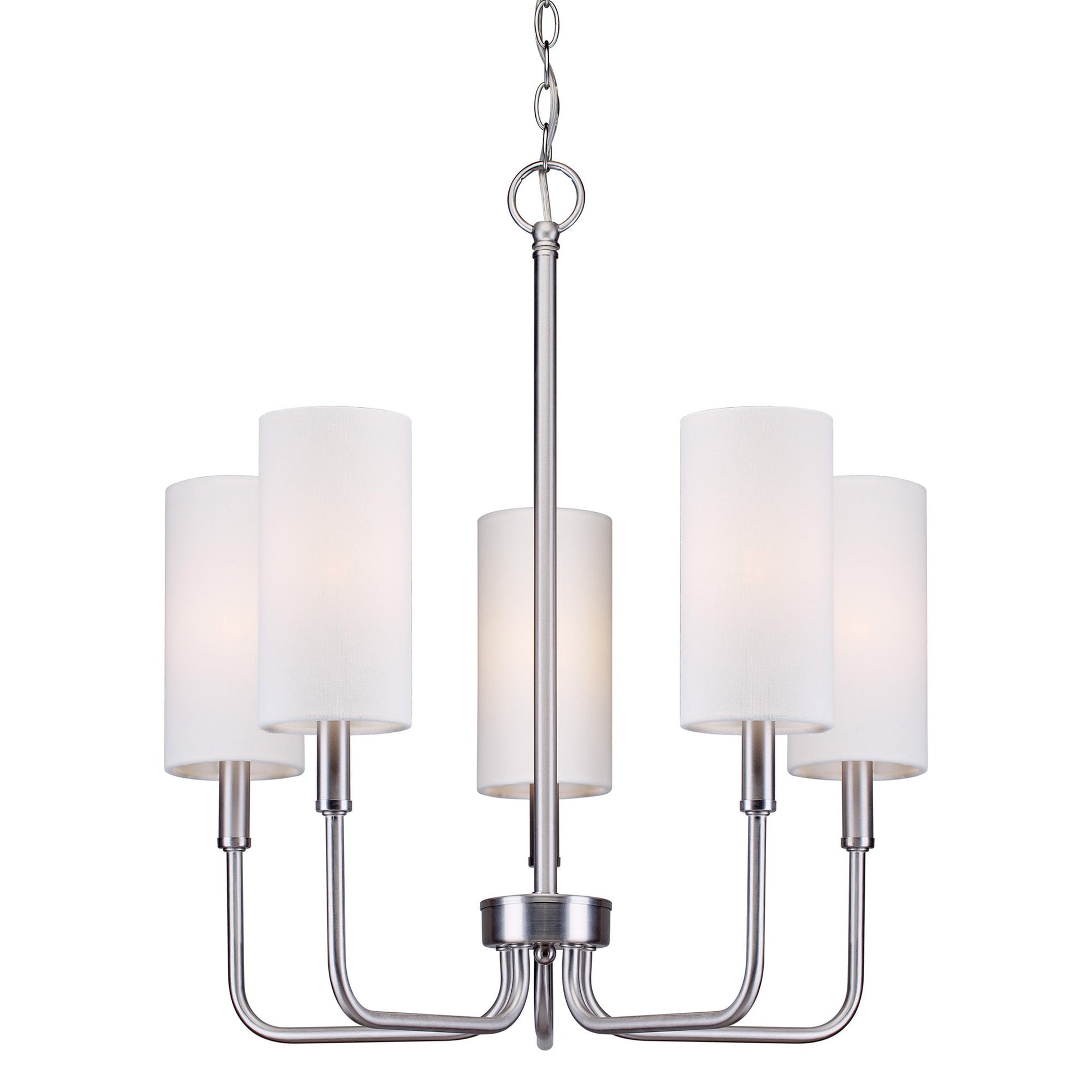 Forte Lighting Inez 21" 5-Light Steel Brushed Nickel Round Chandelier With Off White Linen Shades