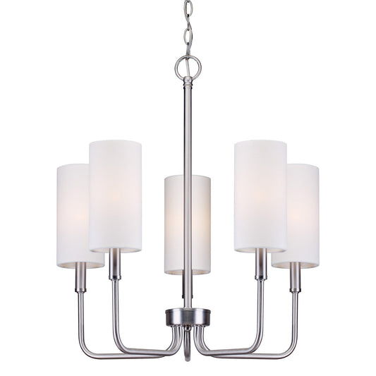 Forte Lighting Inez 21" 5-Light Steel Brushed Nickel Round Chandelier With Off White Linen Shades