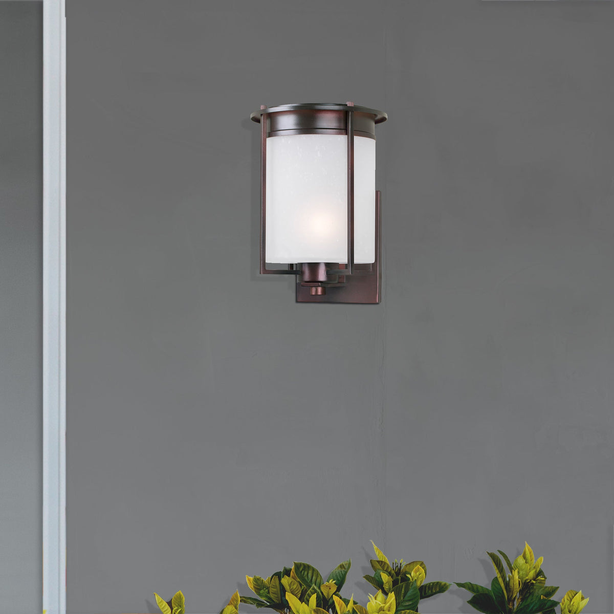 Forte Lighting Jax 7" Steel Antique Bronze Outdoor Wall Light With Frosted Seeded Glass Shade
