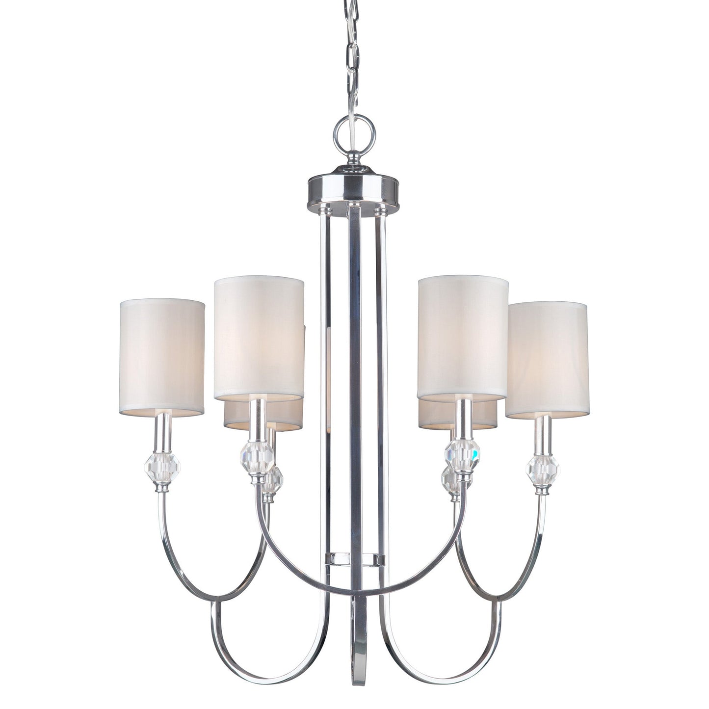 Forte Lighting Jewel 24" 6-Light Steel Chrome Round Chandelier With Drum Fabric Shades