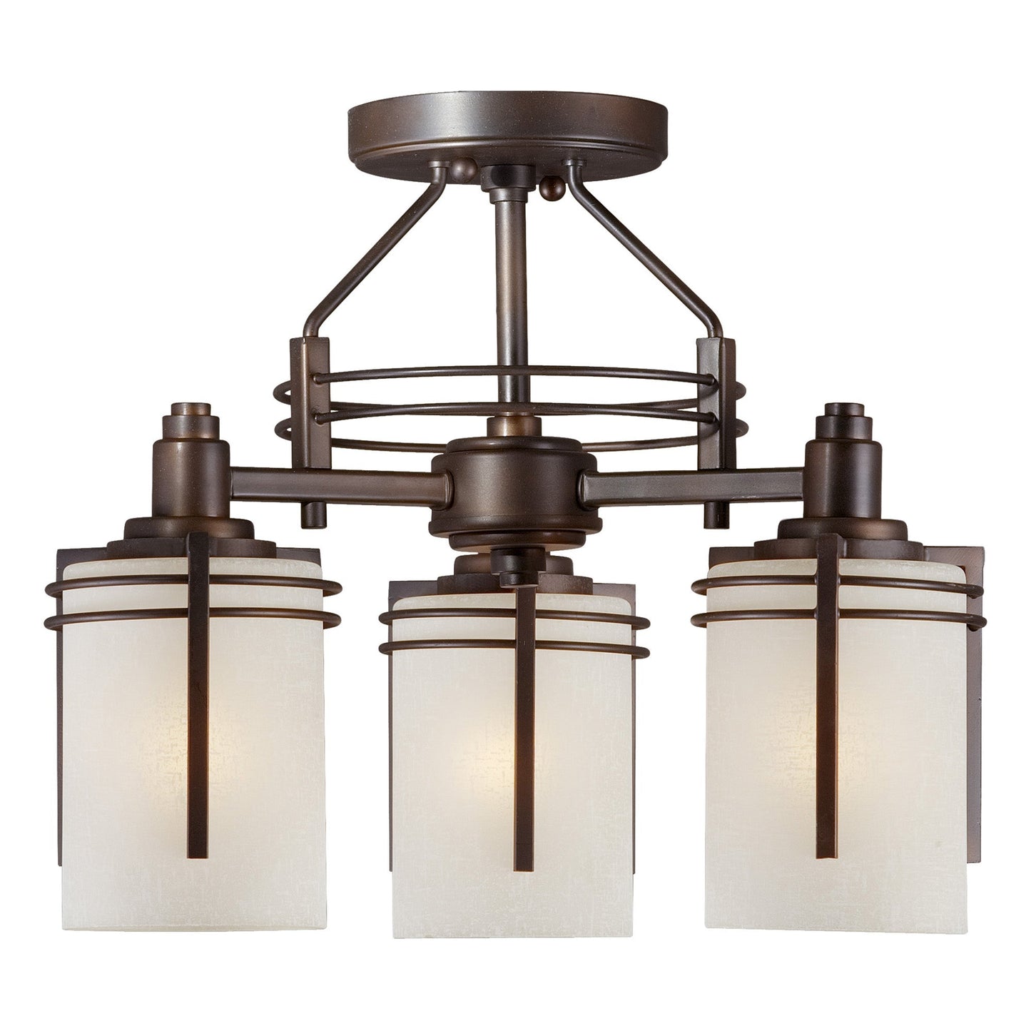 Forte Lighting Jolie 13" 3-Light Steel Antique Bronze Semi-Flush Mount With White Linen Glass Shade