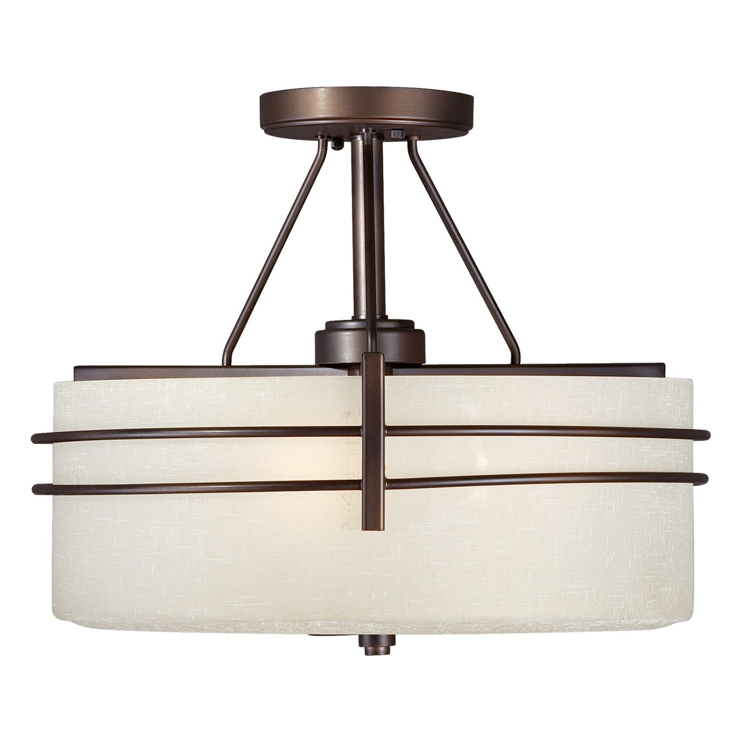 Forte Lighting Jolie 16" 3-Light Steel Antique Bronze Semi-Flush Mount With White Linen Glass Shade