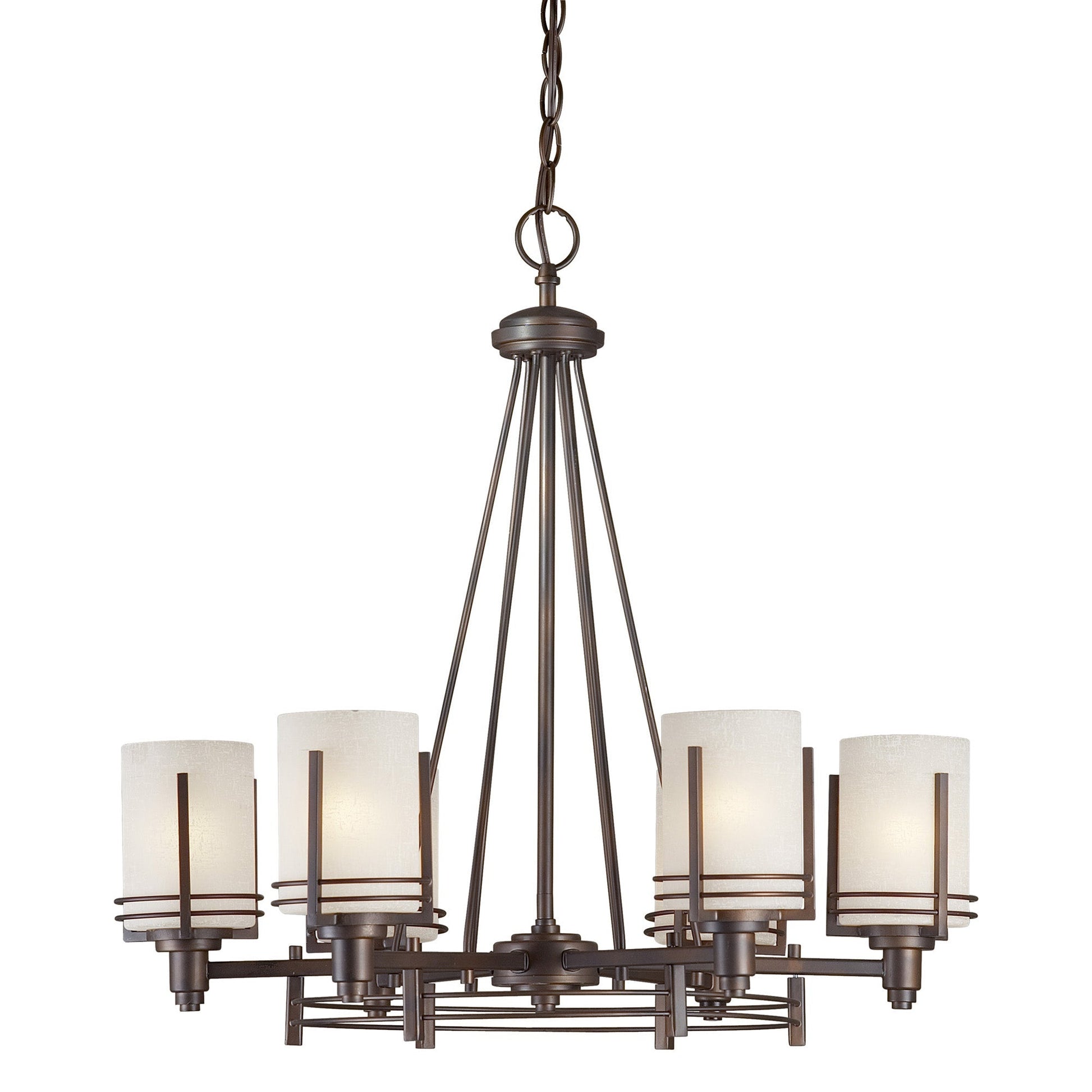 Forte Lighting Jolie 26" 6-Light Steel Antique Bronze Chandelier With White Linen Glass Shades