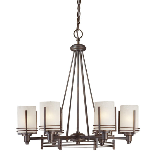 Forte Lighting Jolie 26" 6-Light Steel Antique Bronze Chandelier With White Linen Glass Shades