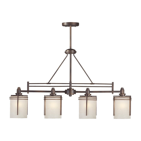Forte Lighting Jolie 36" 4-Light Steel Antique Bronze Linear Pendant With White Linen Glass Shades