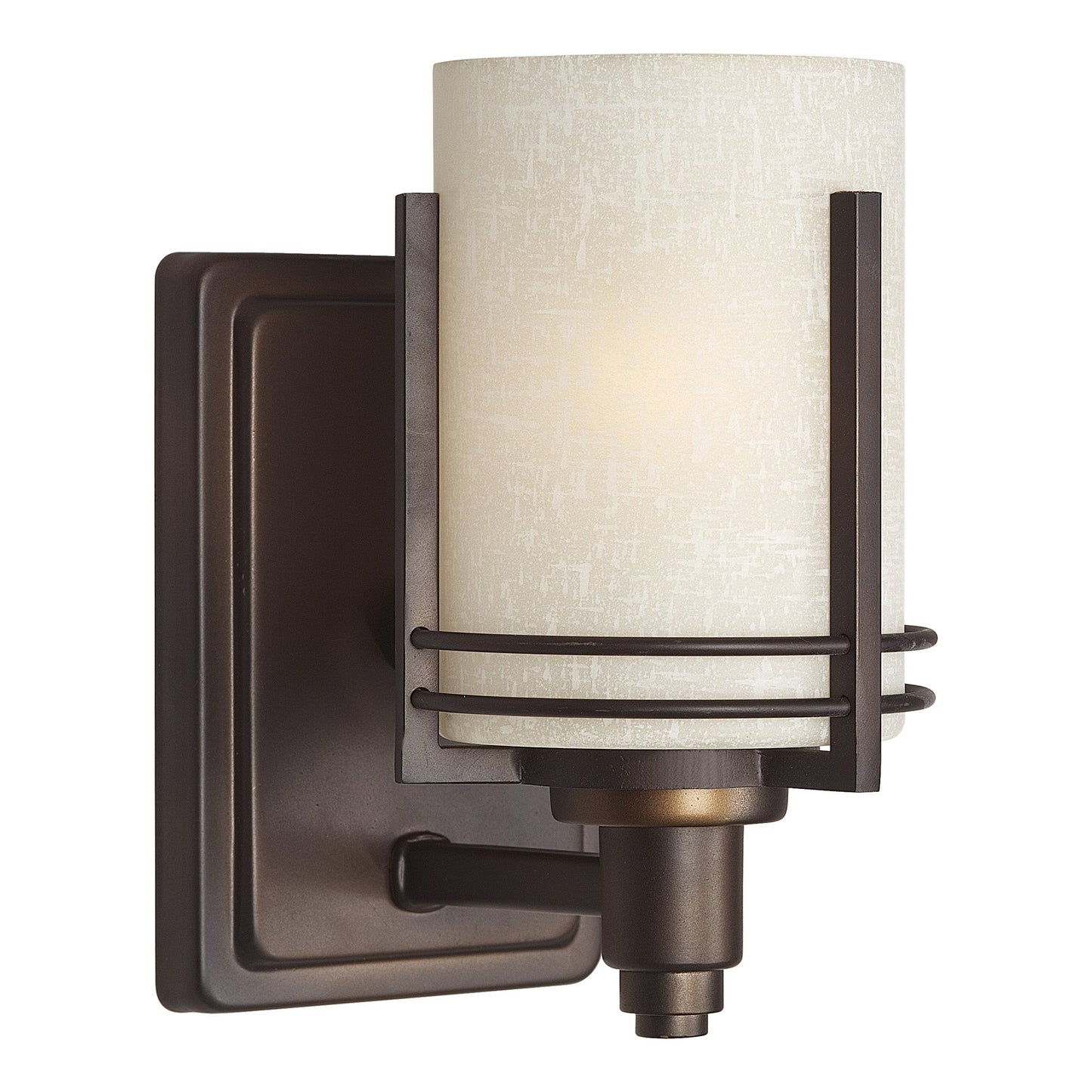 Forte Lighting Jolie 5" Steel Antique Bronze Wall Sconce With White Linen Glass Shade