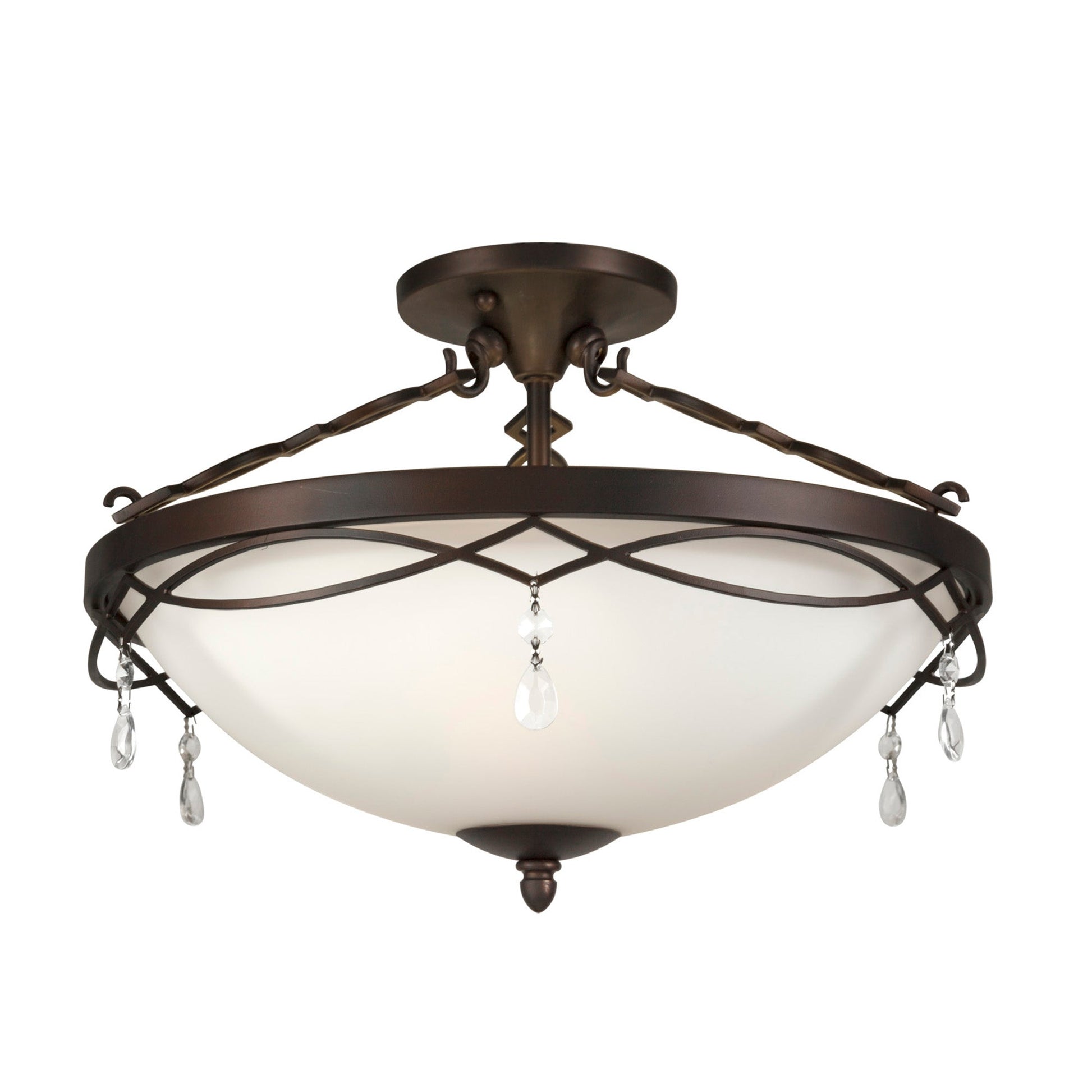 Forte Lighting Julie 18" 3-Light Steel Antique Bronze Semi-Flush Mount With White Glass Shade