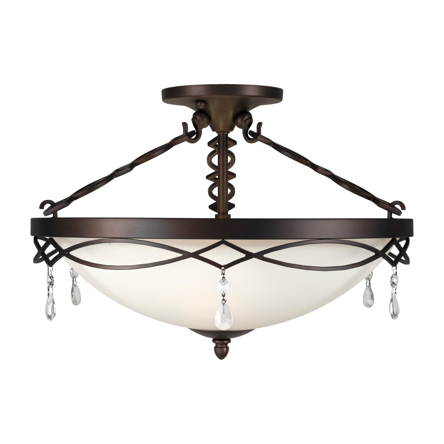 Forte Lighting Julie 18" 3-Light Steel Antique Bronze Semi-Flush Mount With White Glass Shade