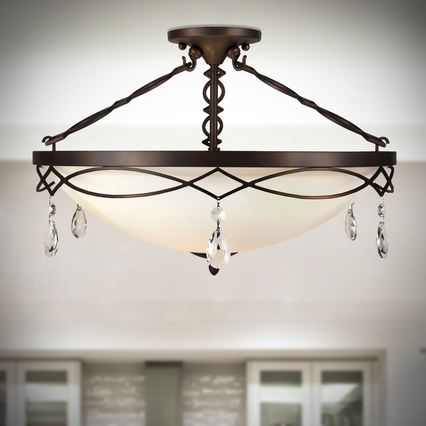 Forte Lighting Julie 22" 4-Light Steel Antique Bronze Semi-Flush Mount With White Glass Shade