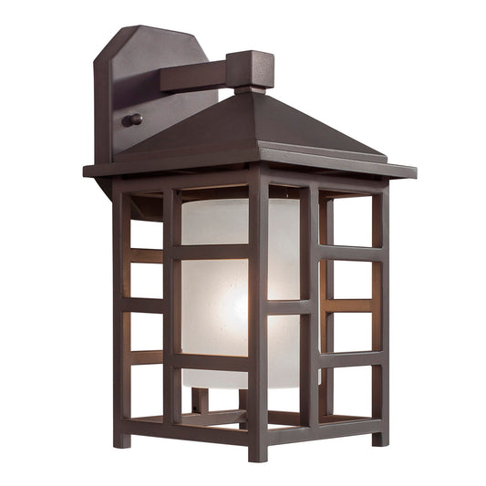 Forte Lighting Kai 7" Steel Antique Bronze Outdoor Wall Light With Frosted Seeded Glass Shade