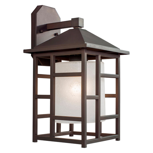 Forte Lighting Kai 9" Steel Antique Bronze Outdoor Wall Light With Frosted Seeded Glass Shade
