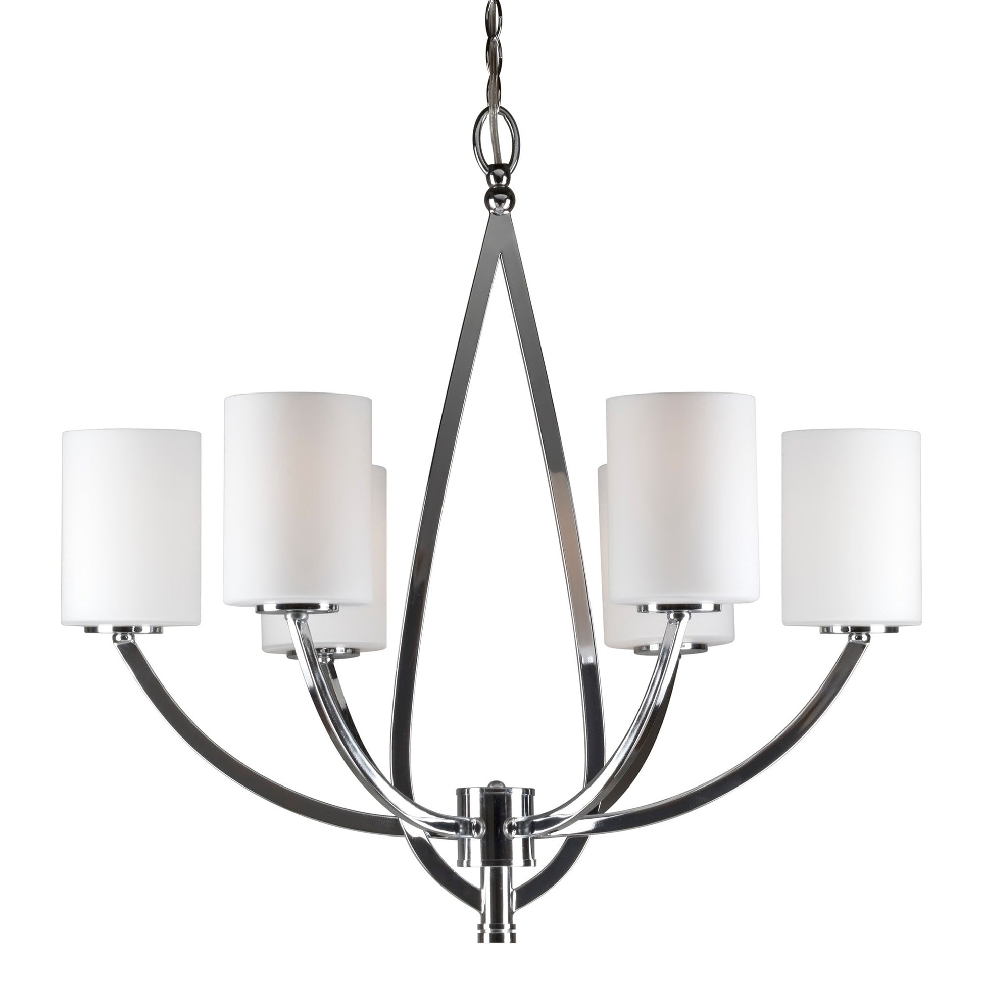 Forte Lighting Keli 26" 6-Light Steel Chrome Round Chandelier With Satin Opal Glass Shades