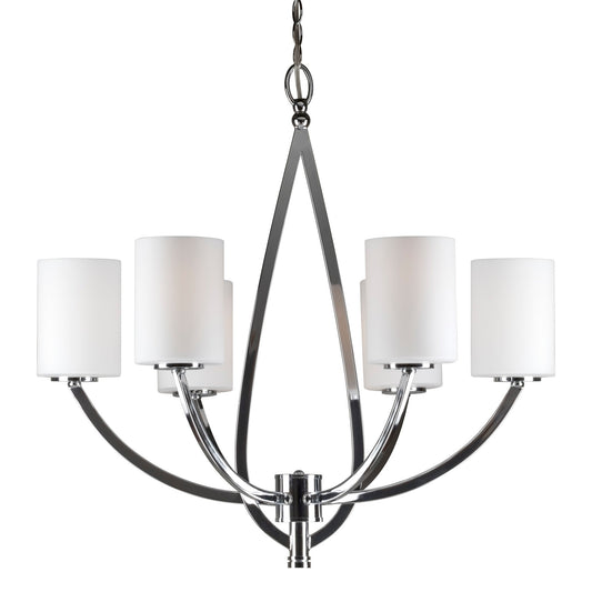 Forte Lighting Keli 26" 6-Light Steel Chrome Round Chandelier With Satin Opal Glass Shades