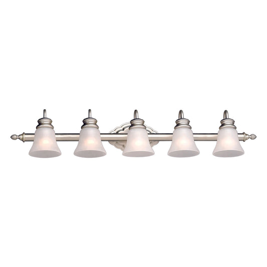 Forte Lighting Kent 40" 5-Light Steel Brushed Nickel Bath Bar With Satin Crackle Glass Shades