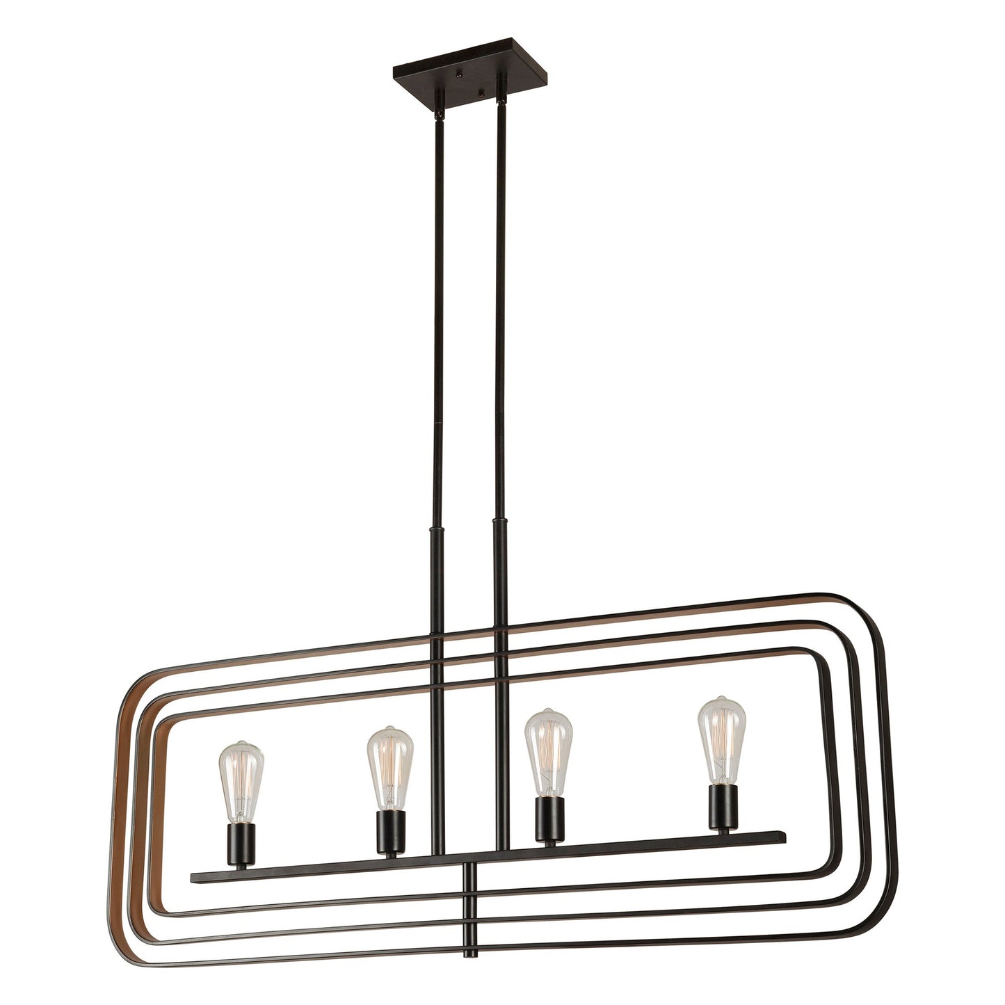 Forte Lighting Kineo 45" 4-Light Bare Bulb Steel Linear Chandelier In Black & Gold Finish