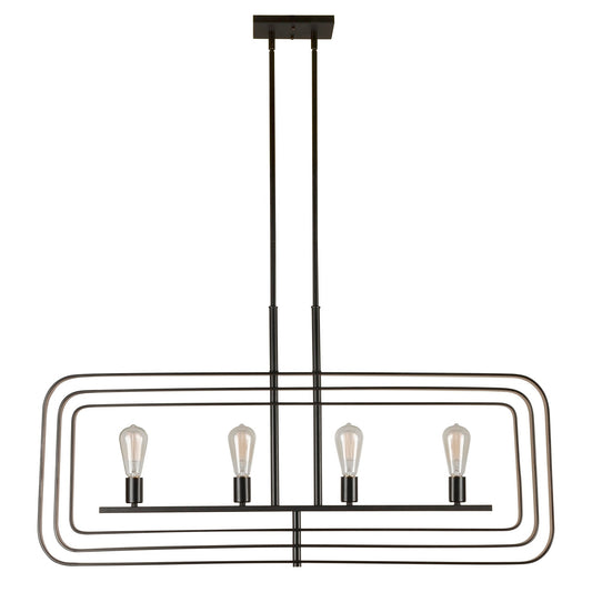 Forte Lighting Kineo 45" 4-Light Bare Bulb Steel Linear Chandelier In Black & Gold Finish