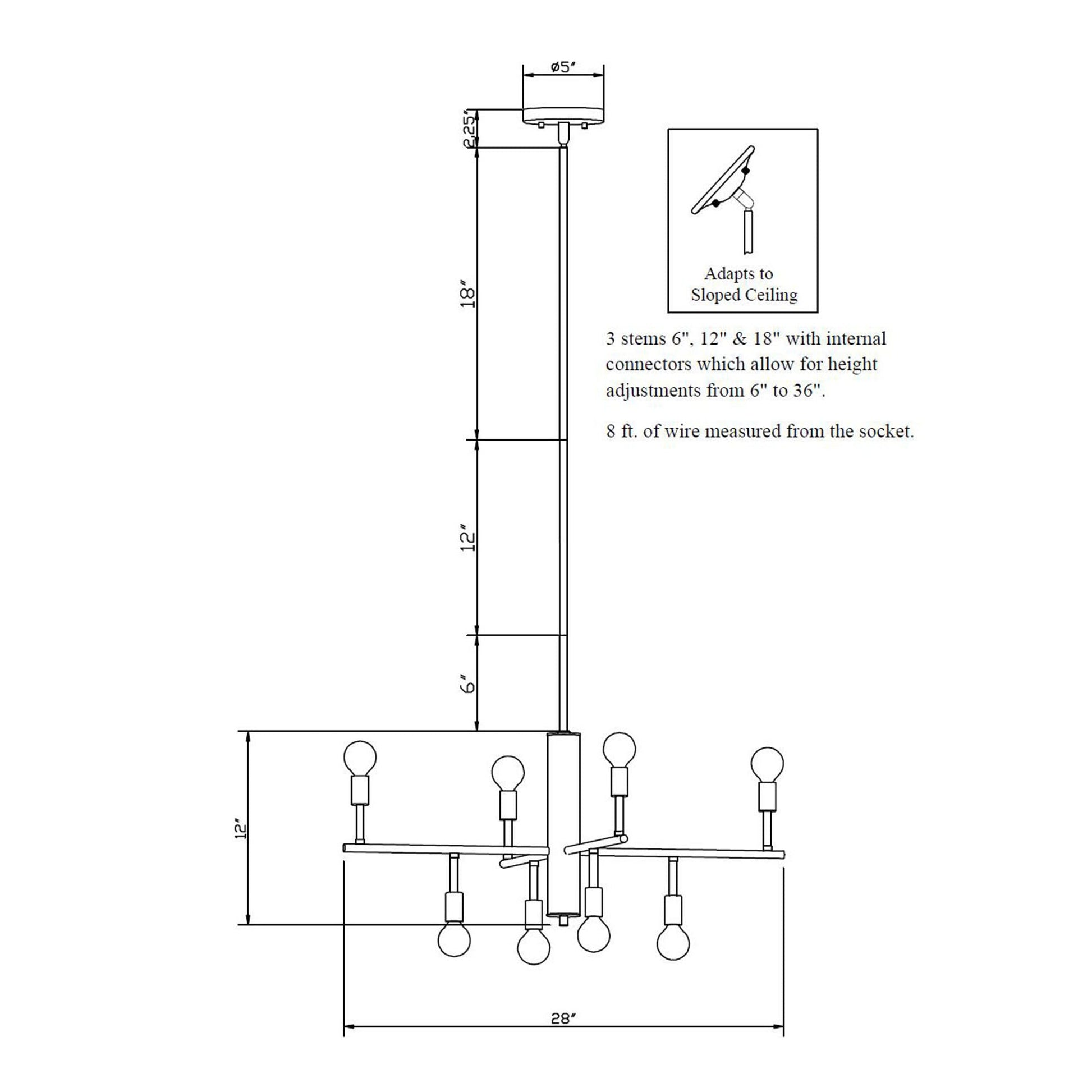 Forte Lighting Laine 28" 8-Light Steel Bare Bulb Chandelier In Antique Bronze Finish