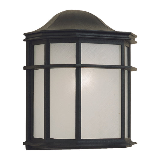 Forte Lighting Lancaster 8" 1-Light Die Cast Aluminum Black Outdoor Wall Light With White Acrylic Panel Shade
