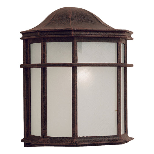 Forte Lighting Lancaster 8" 1-Light Die Cast Aluminum Painted Rust Outdoor Wall Light With White Acrylic Panel Shade
