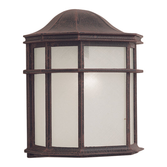 Forte Lighting Lancaster 8" 1-Light Fluorescent Die Cast Aluminum Painted Rust Outdoor Wall Light With White Acrylic Panel Shade