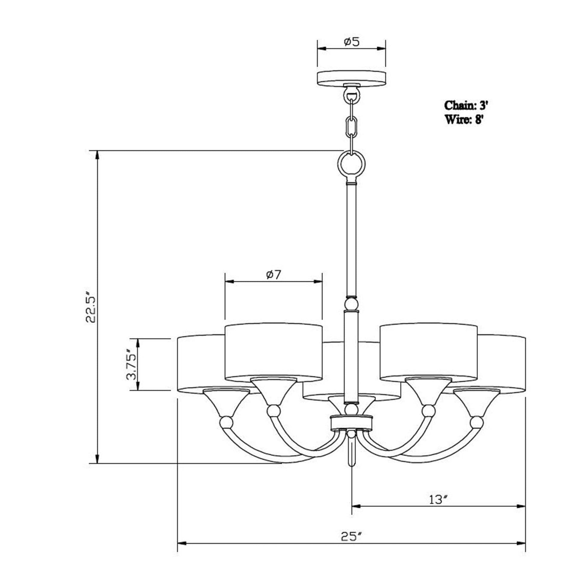 Forte Lighting Lars 25" 5-Light Steel Brushed Nickel Round Chandelier With Off White Drum Linen Shades