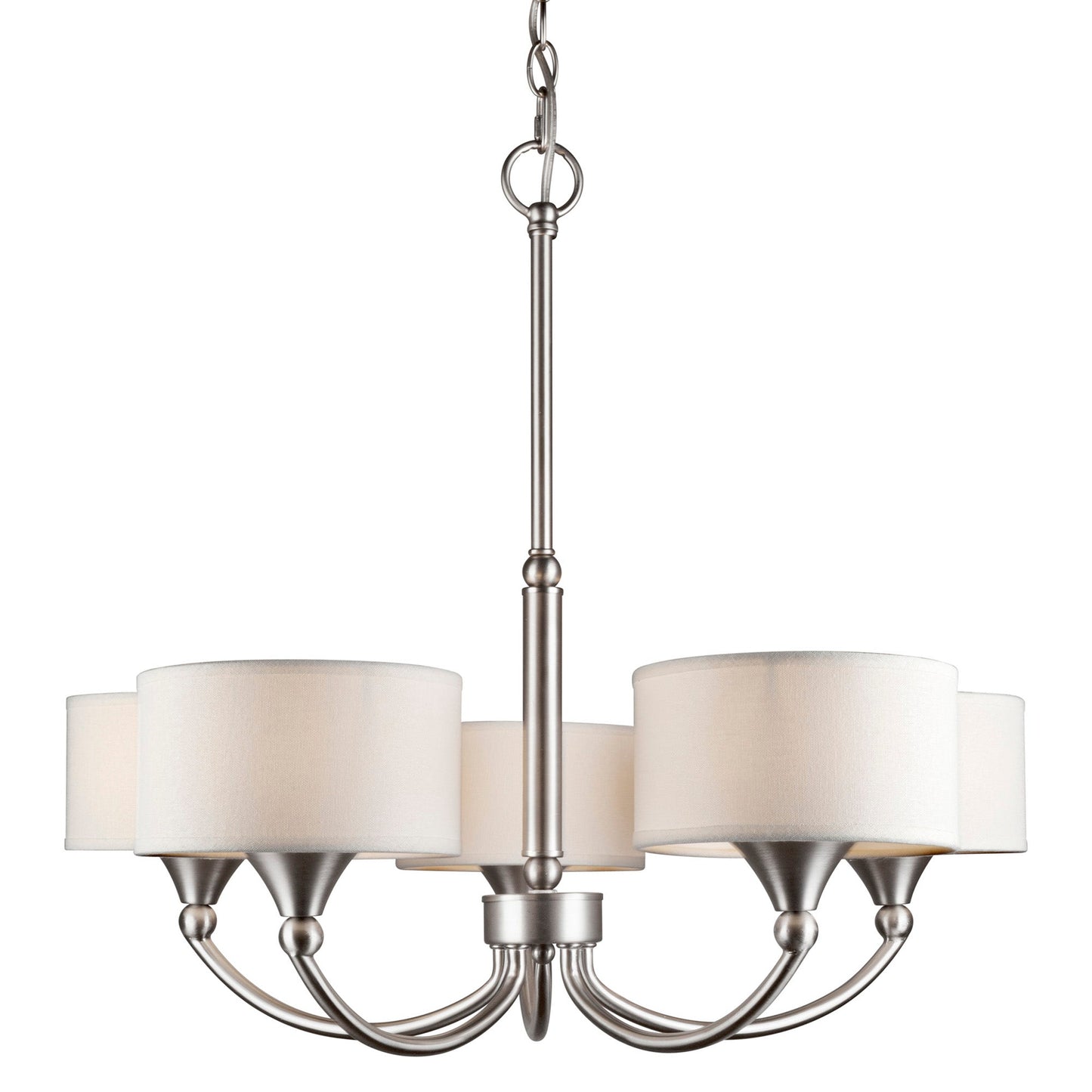 Forte Lighting Lars 25" 5-Light Steel Brushed Nickel Round Chandelier With Off White Drum Linen Shades