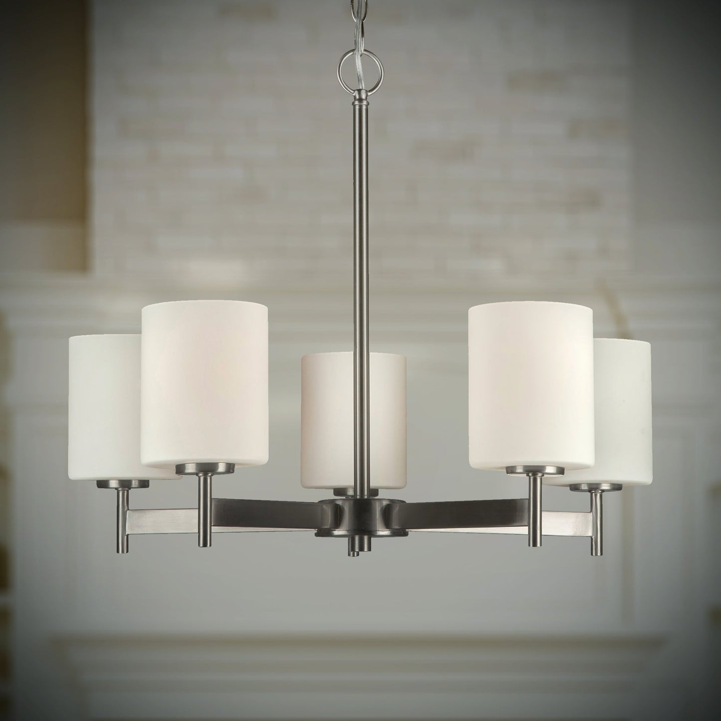 Forte Lighting Laurel 23" 5-Light Steel Brushed Nickel Round Chandelier With White Glass Shades