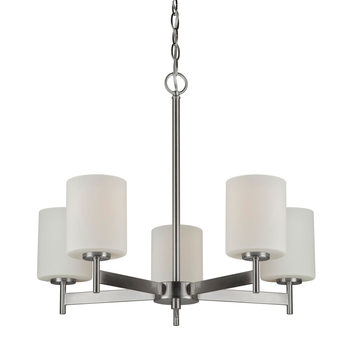 Forte Lighting Laurel 23" 5-Light Steel Brushed Nickel Round Chandelier With White Glass Shades