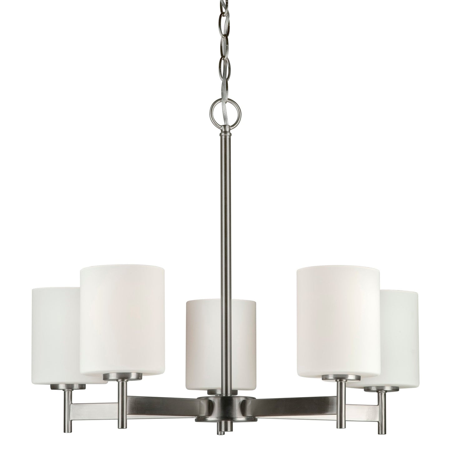 Forte Lighting Laurel 23" 5-Light Steel Brushed Nickel Round Chandelier With White Glass Shades