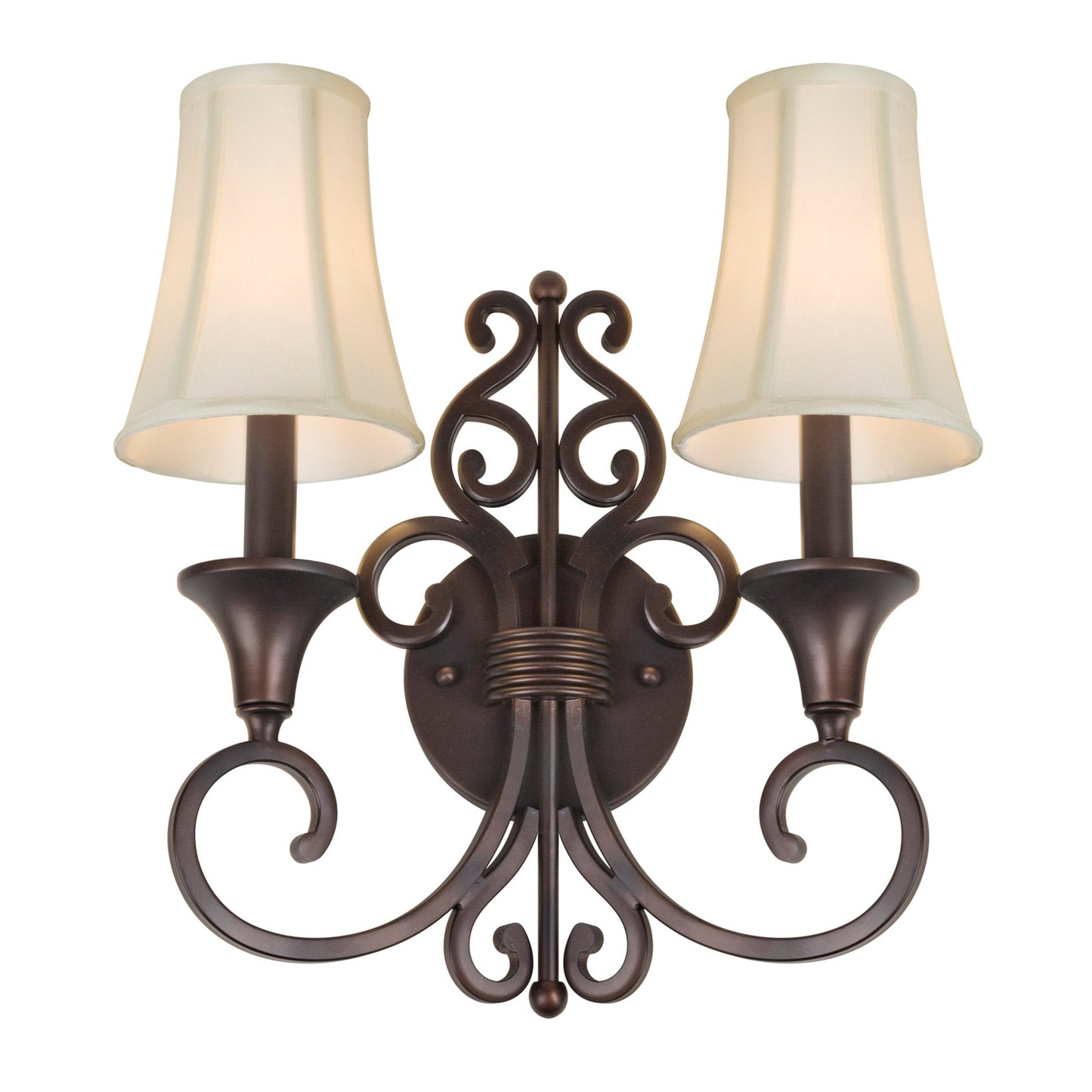 Forte Lighting Lester 14" 2-Light Steel Antique Bronze Wall Sconce With Fabric Shades