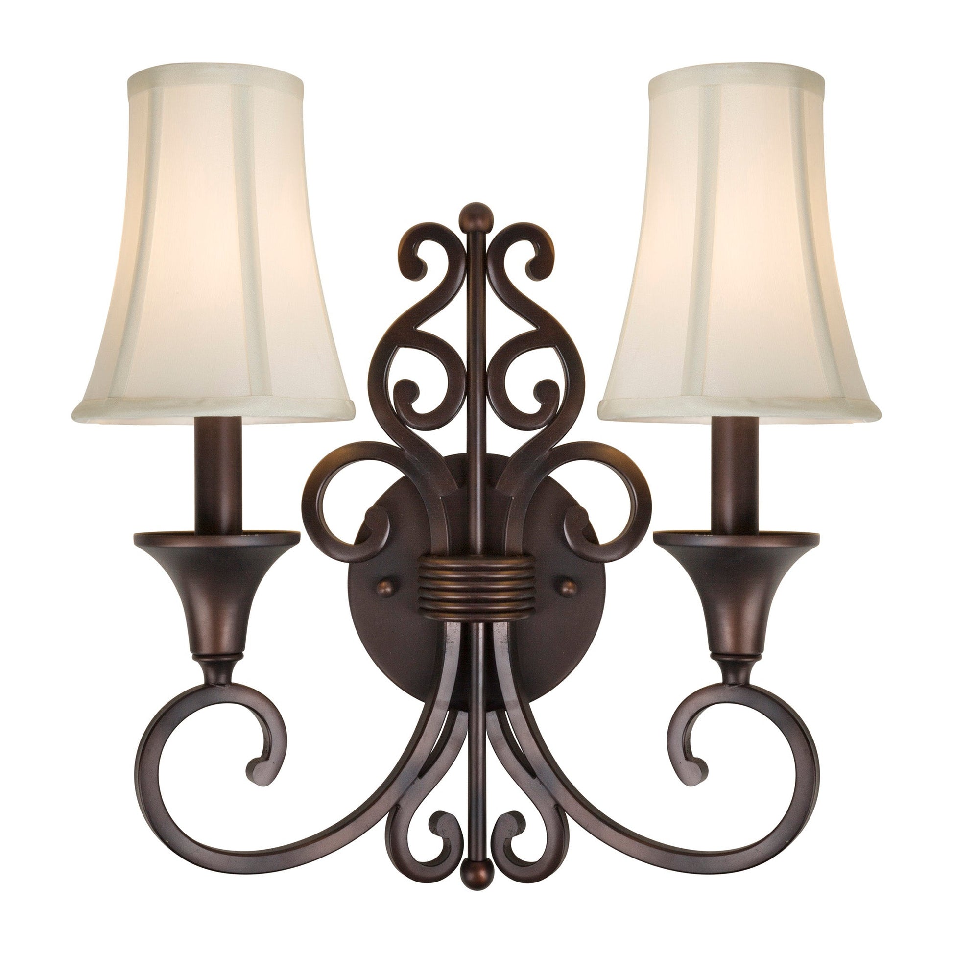 Forte Lighting Lester 14" 2-Light Steel Antique Bronze Wall Sconce With Fabric Shades