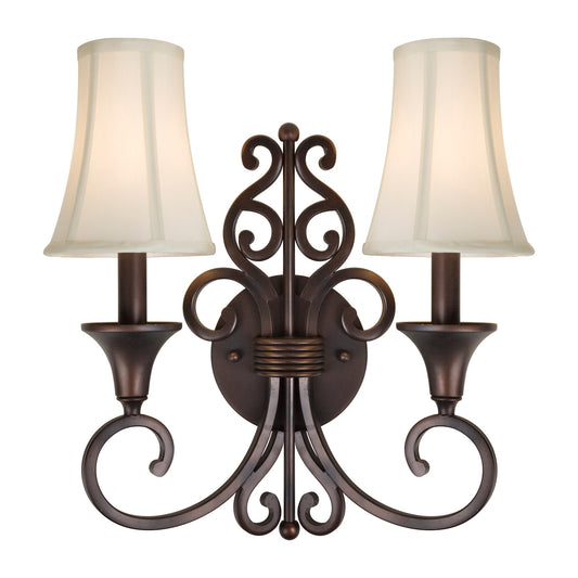 Forte Lighting Lester 14" 2-Light Steel Antique Bronze Wall Sconce With Fabric Shades