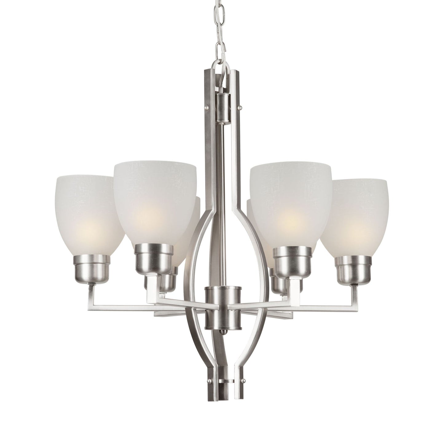 Forte Lighting Lila 24" 6-Light Steel Brushed Nickel Chandelier With White Linen Glass Shades