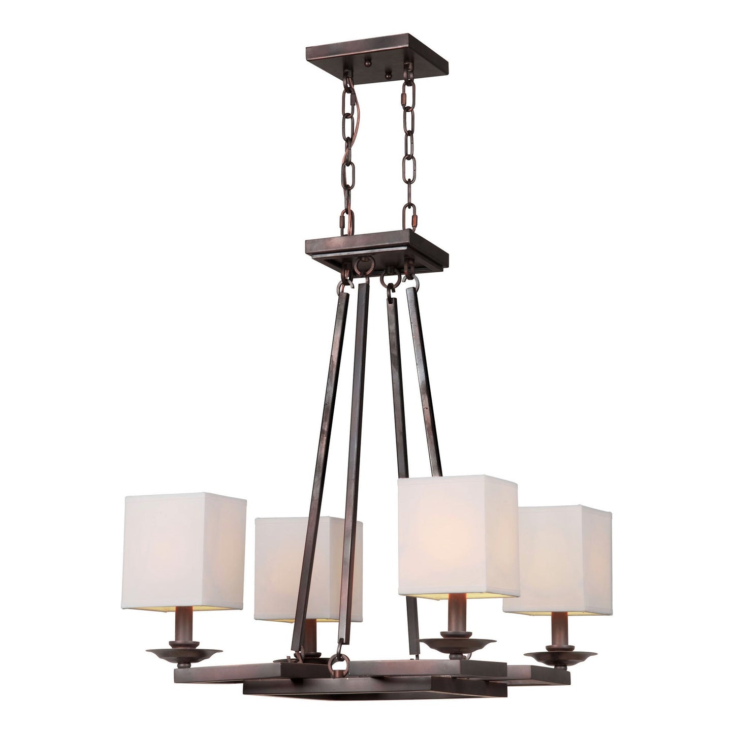 Forte Lighting Lilly 27" 4-Light Steel Antique Bronze Chandelier With Fabric Shades