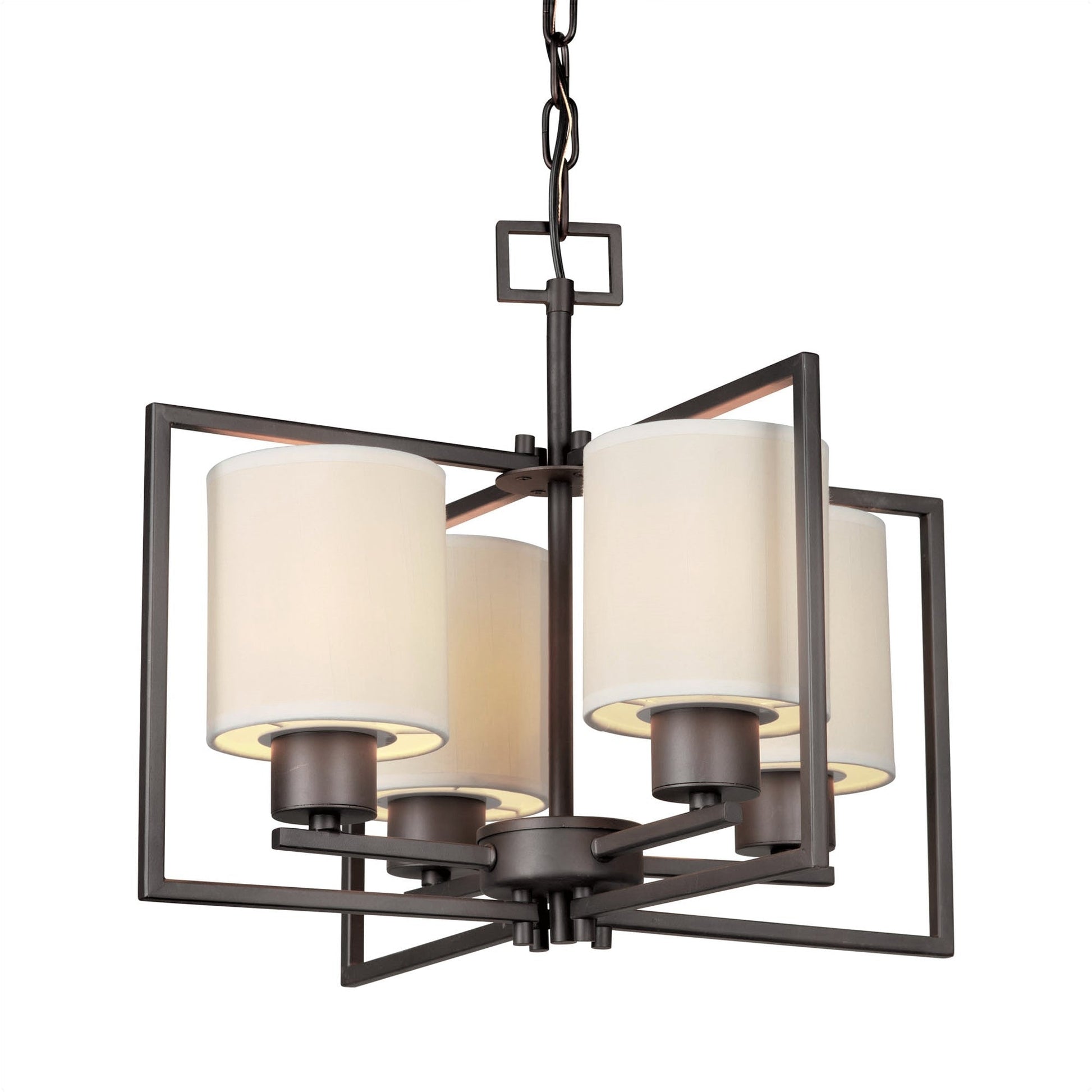 Forte Lighting Lloyd 18" 4-Light Steel Antique Bronze Chandelier With Fabric Shades