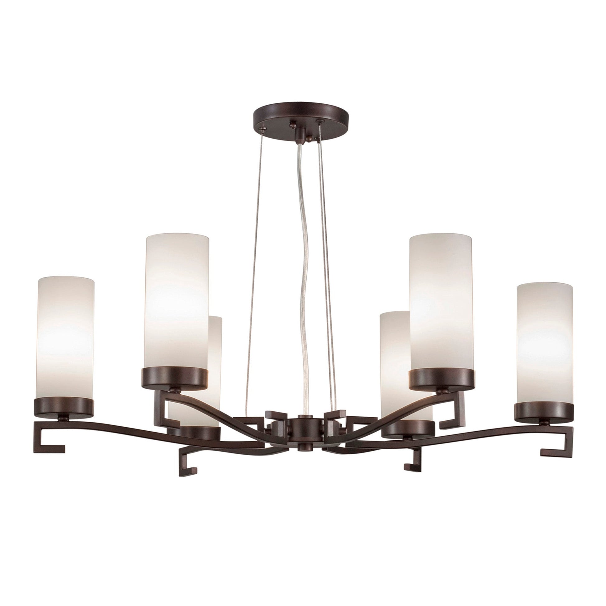 Forte Lighting Luke 28" 6-Light Steel Antique Bronze Round Chandelier With Satin Opal Glass Shades