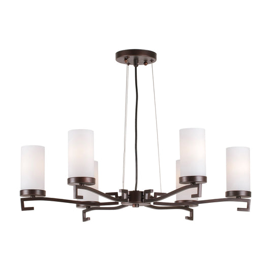 Forte Lighting Luke 28" 6-Light Steel Antique Bronze Round Chandelier With Satin Opal Glass Shades