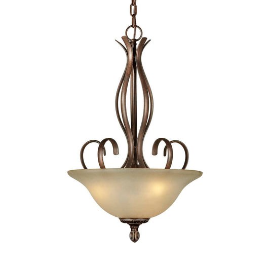 Forte Lighting Mac 16" 3-Light Steel Black Cherry Bowl Pendant With Shaded Umber Glass Shade