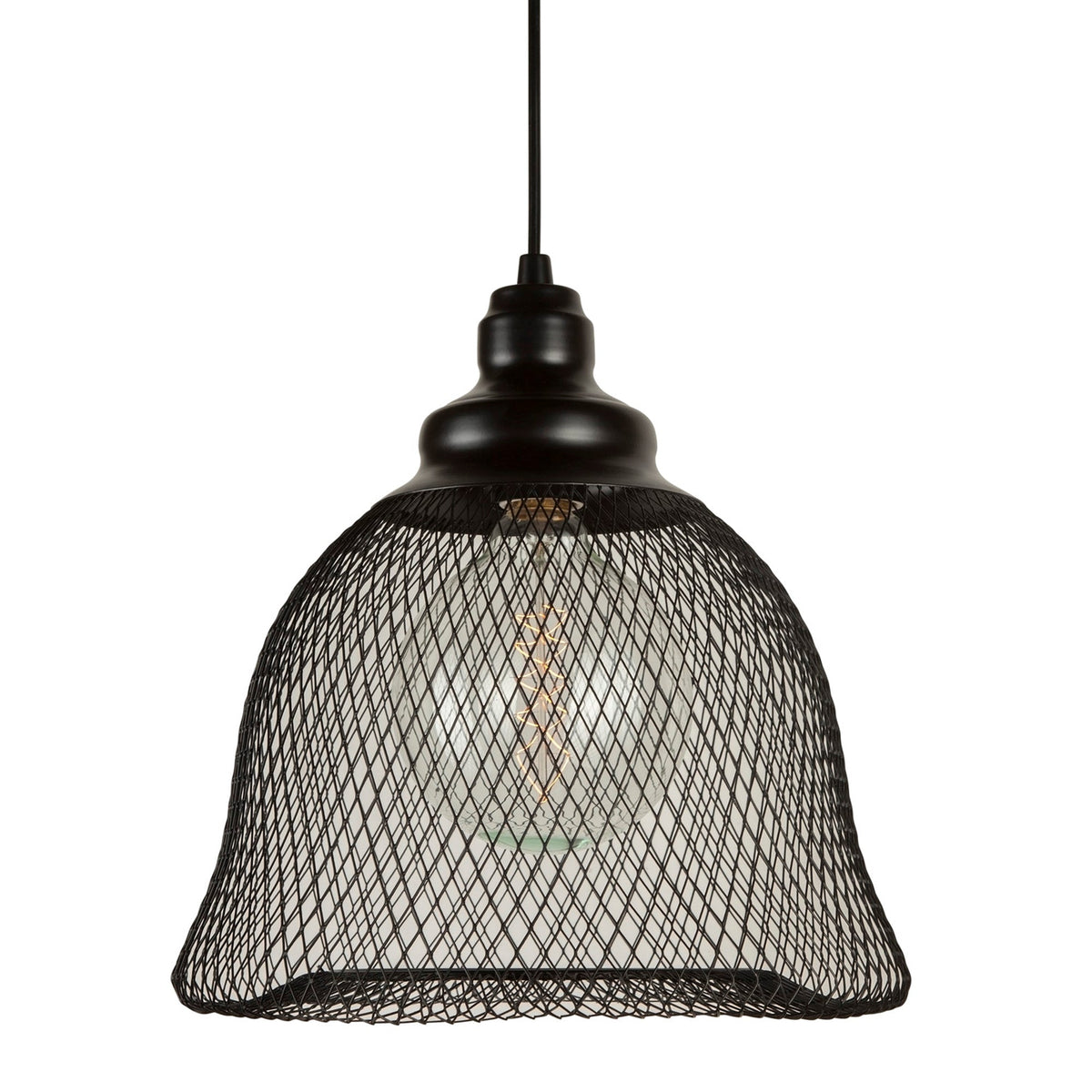 Forte Lighting Mesh 11" Steel Black Pendant With Black Industrial Mesh Shade