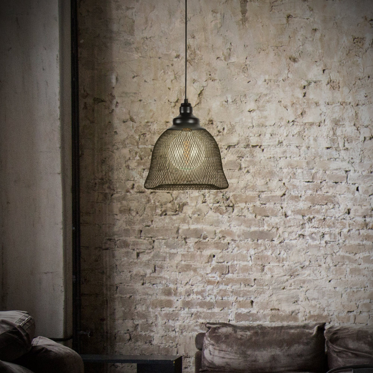 Forte Lighting Mesh 11" Steel Black Pendant With Black Industrial Mesh Shade