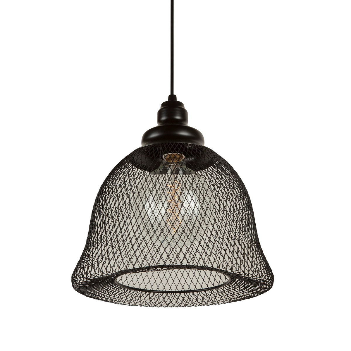 Forte Lighting Mesh 11" Steel Black Pendant With Black Industrial Mesh Shade
