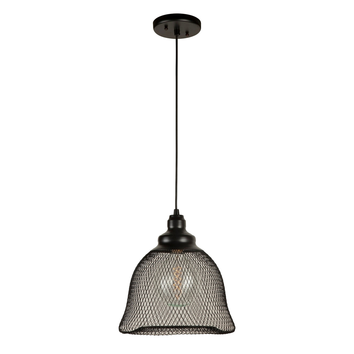Forte Lighting Mesh 11" Steel Black Pendant With Black Industrial Mesh Shade