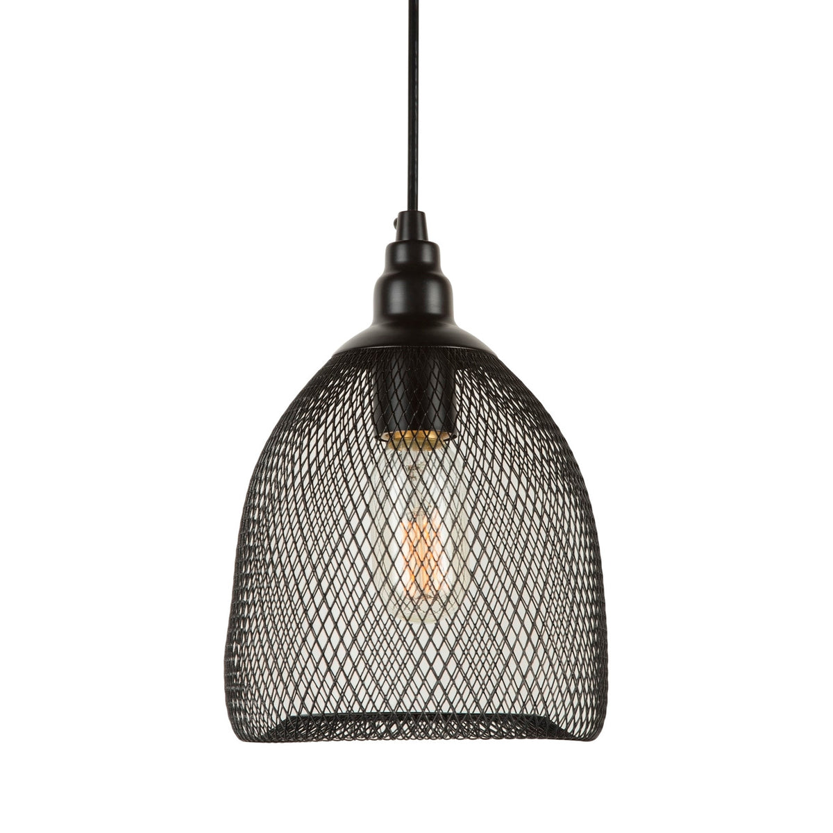 Forte Lighting Mesh 7" Steel Black Pendant With Black Industrial Mesh Shade